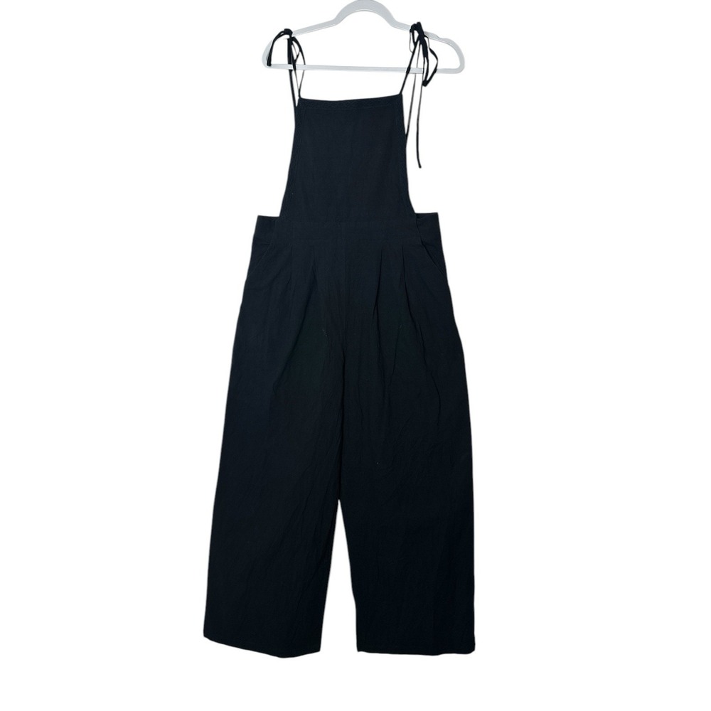 Lulu's   Overall Jumpsuit‎ Women Large  Black Sleeveless Wide Leg Cotton Summer